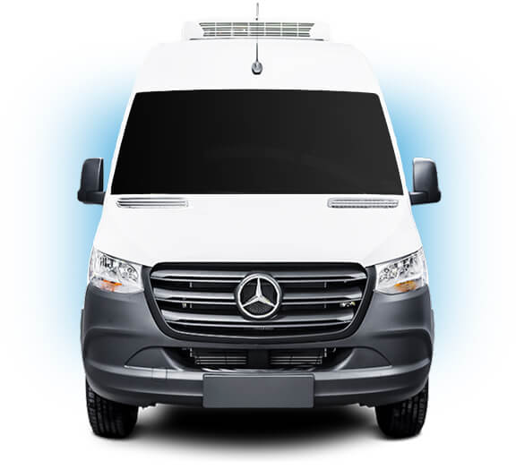 Front view of a Cool Fox refrigerated delivery van